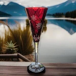 Waterford - Snowflake Wishes Ruby Red Champagne Flute “JOY “ 2011 with charm